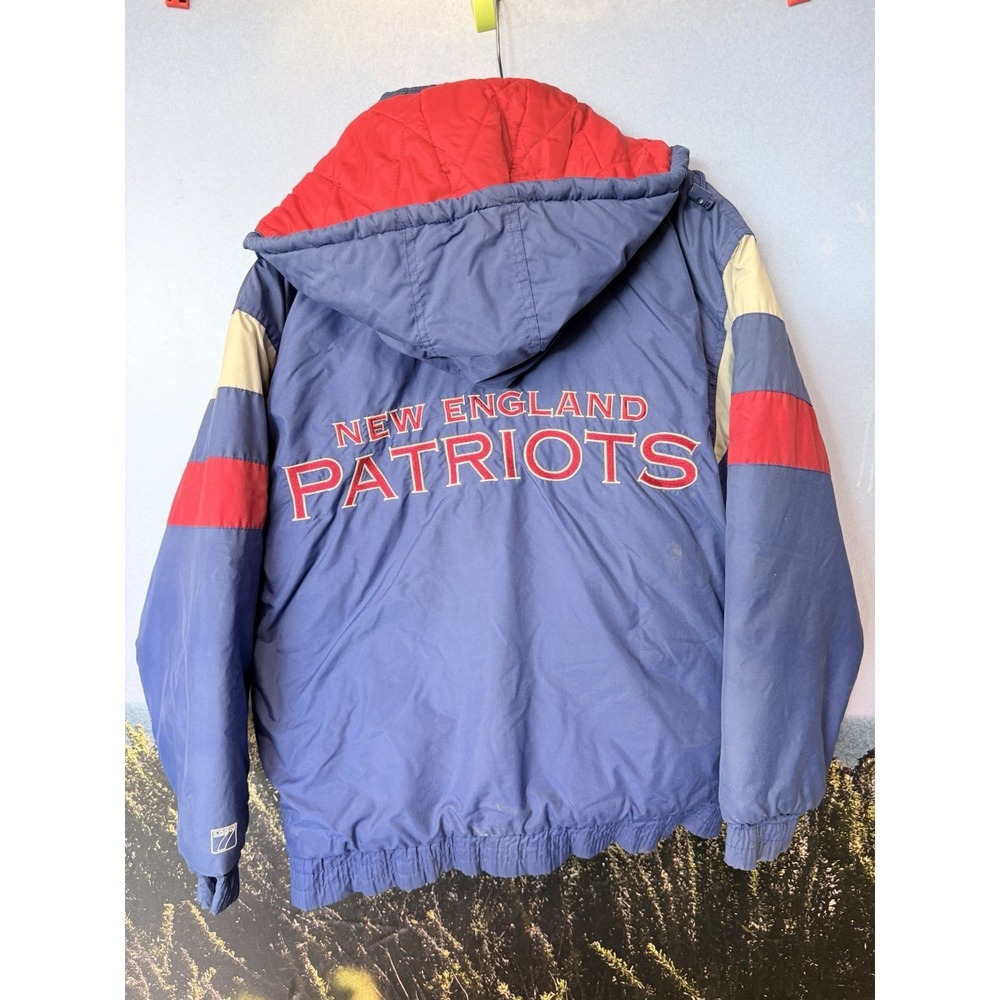 New England Patriots NFL Logo 7 Vtg 1/4 Zip Puffer Parka Jacket‎ Hoodie Coat -XL